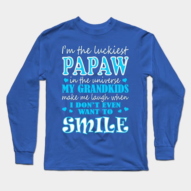 Im Luckiest Papaw In Universe My Grandkids Make Me Smile Tshirt Long Sleeve T-Shirt by VIVATEES